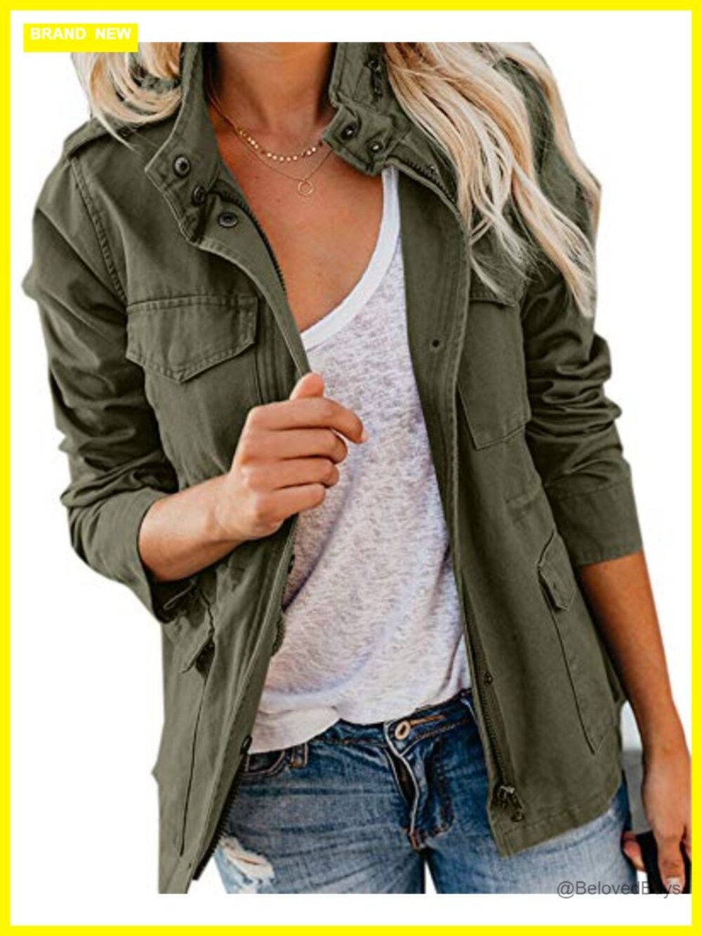 Military Anorak Jacket Zip Up Snap Buttons Utility Coat with Pocket